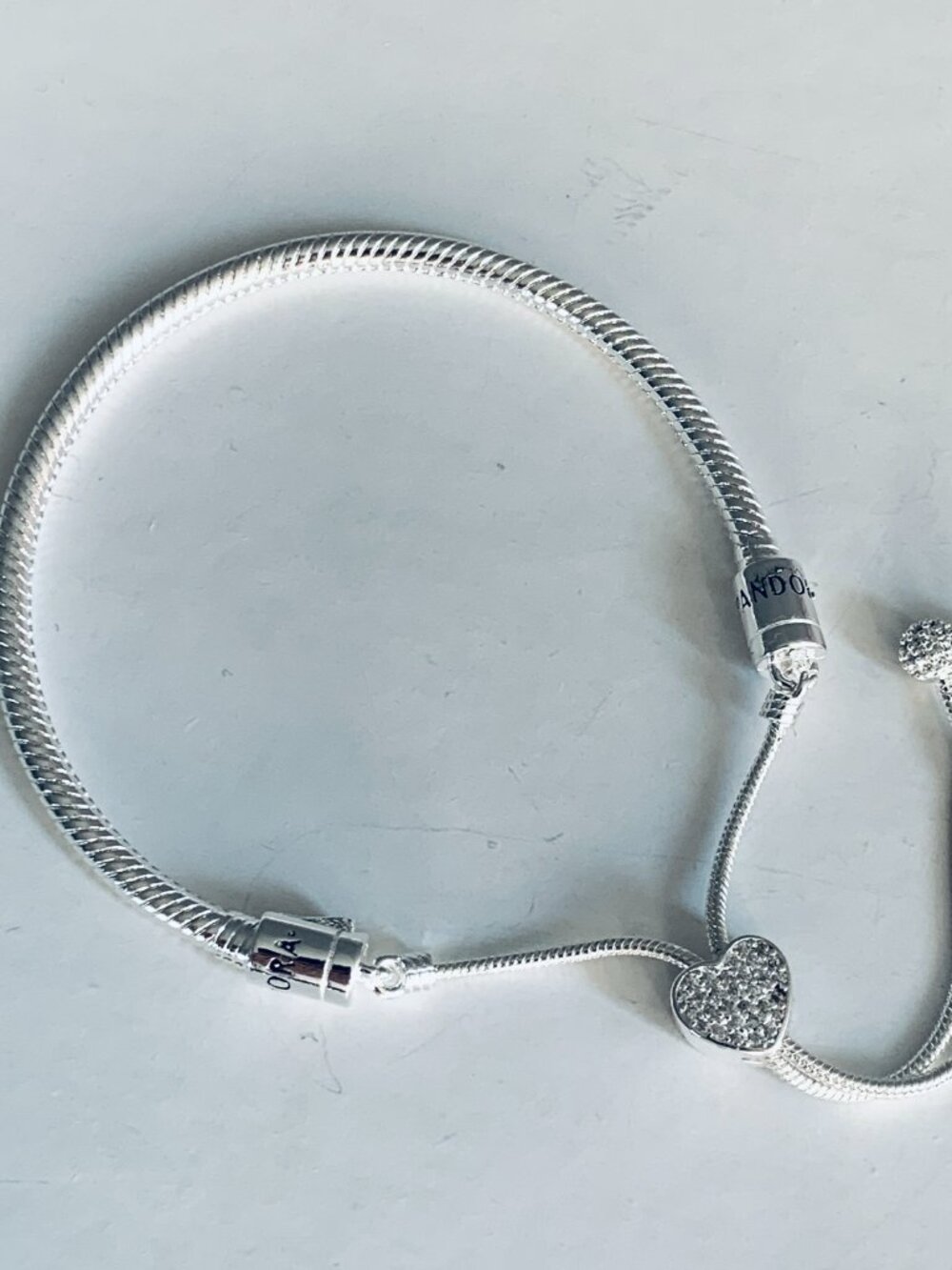 NEW Authentic Pandora Silver Bracelet Pave Heart Sliding Bracelet